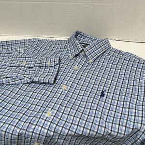 Ralph Lauren Performance Stretch Long Sleeve Blue Plaid Shirt Nylon‎ Size Medium